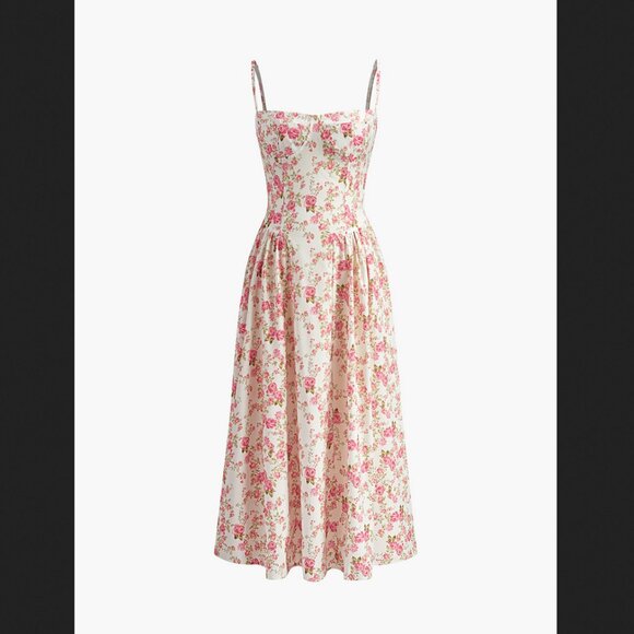 Commense Small Square Neck Zipper Floral Midi Dress Summer NEW NWT - Picture 1 of 7